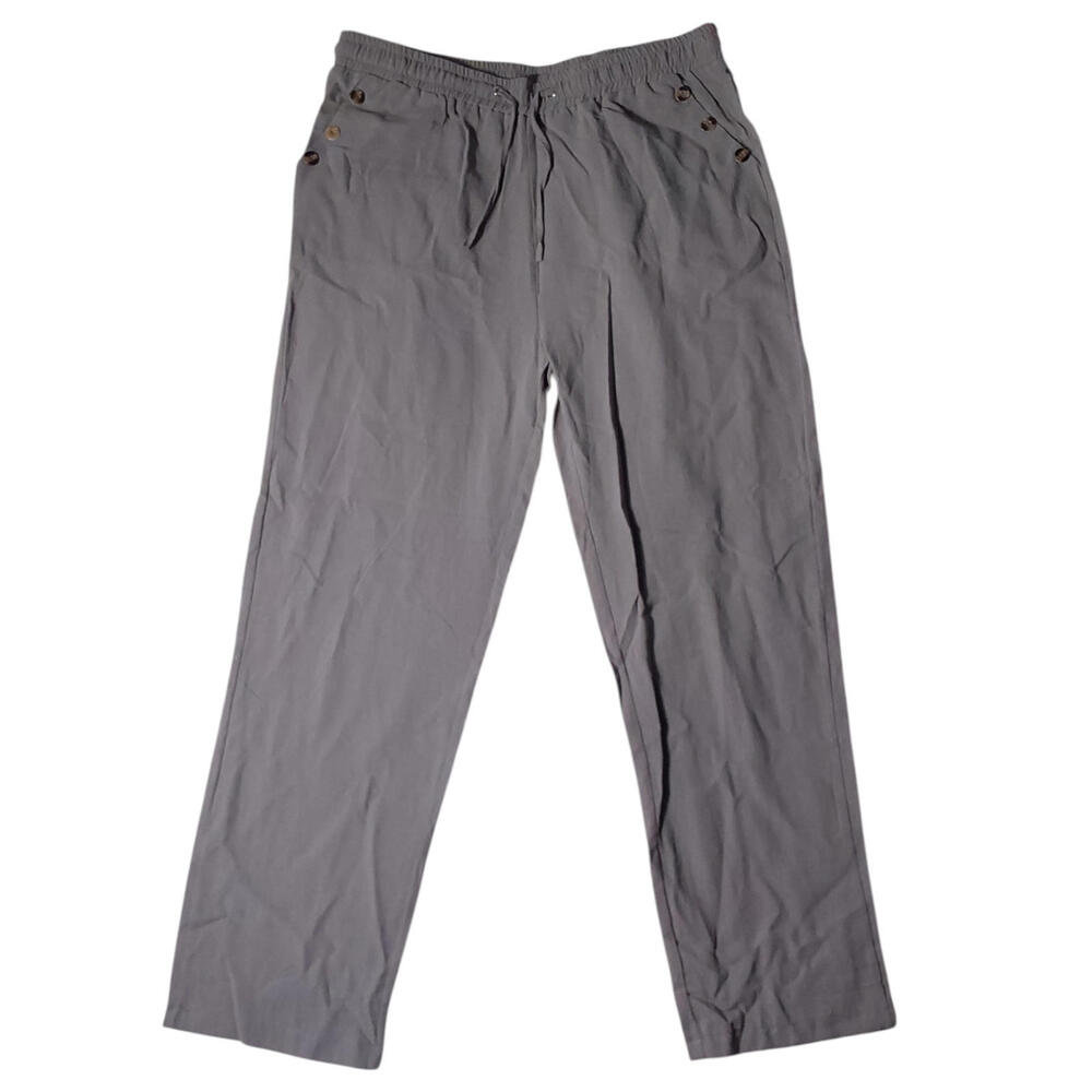 Women's Plus Size XXL Grey Elastic Waist Pockets Straight Leg Pants FREE S&H